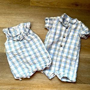 B/G Twin Split Size Matching Outfit, Carters, 6-9 mon girls 12 mon boys, EUC